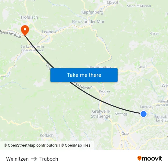 Weinitzen to Traboch map