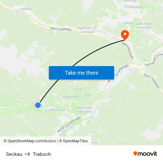Seckau to Traboch map