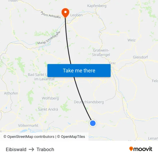 Eibiswald to Traboch map