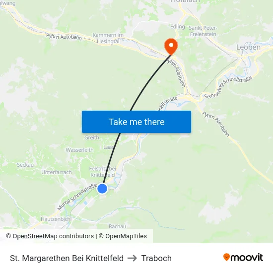 St. Margarethen Bei Knittelfeld to Traboch map