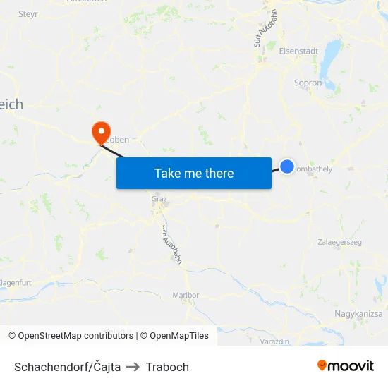 Schachendorf/Čajta to Traboch map