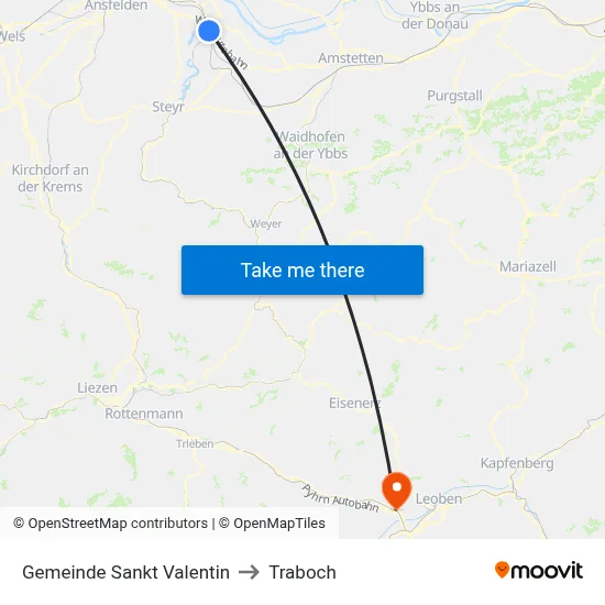 Gemeinde Sankt Valentin to Traboch map