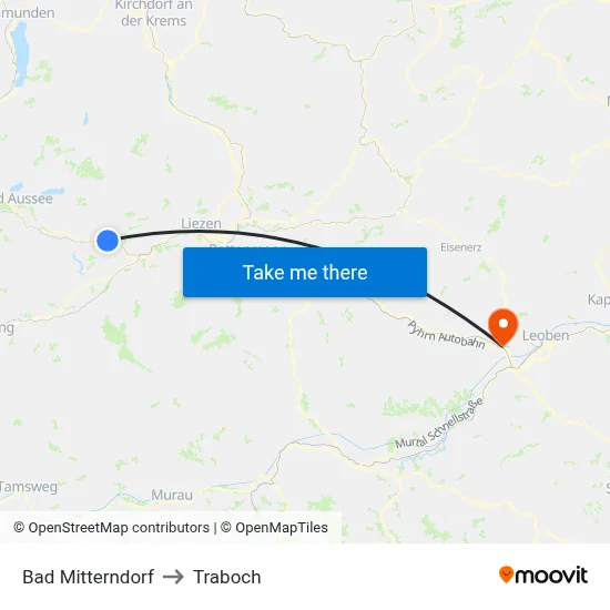 Bad Mitterndorf to Traboch map