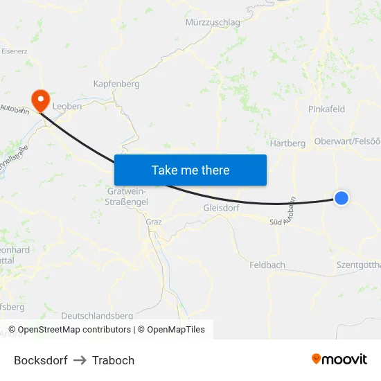 Bocksdorf to Traboch map
