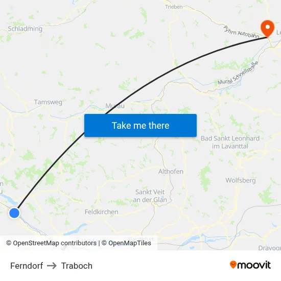 Ferndorf to Traboch map