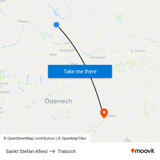 Sankt Stefan-Afiesl to Traboch map