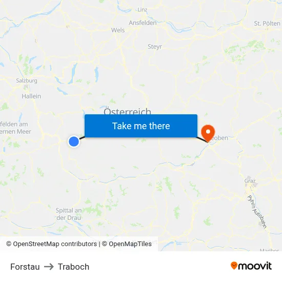 Forstau to Traboch map
