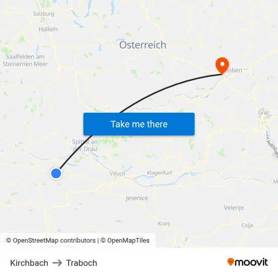 Kirchbach to Traboch map