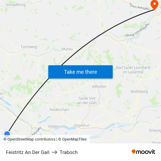 Feistritz An Der Gail to Traboch map