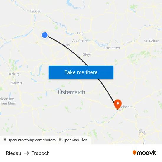 Riedau to Traboch map