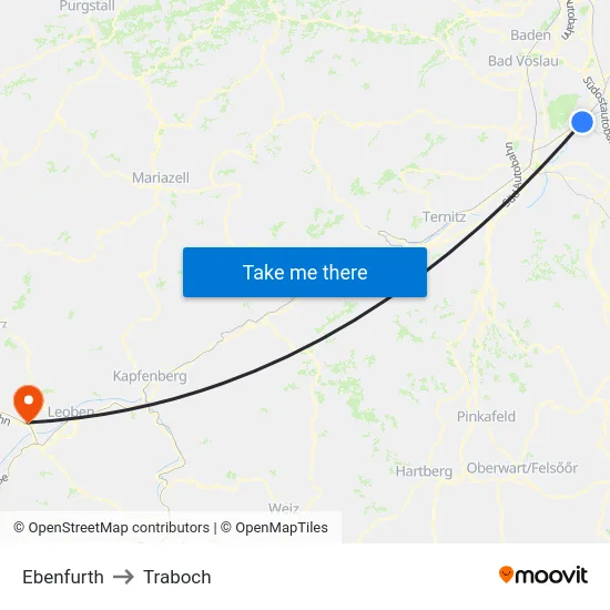 Ebenfurth to Traboch map