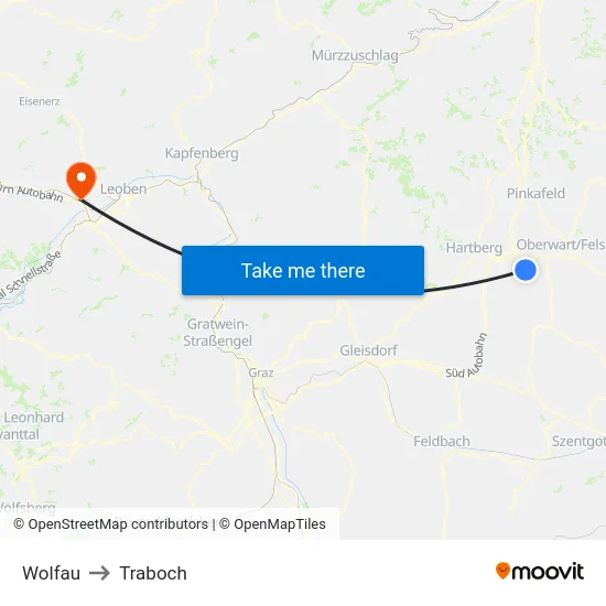 Wolfau to Traboch map