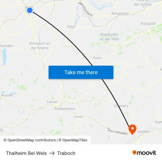 Thalheim Bei Wels to Traboch map