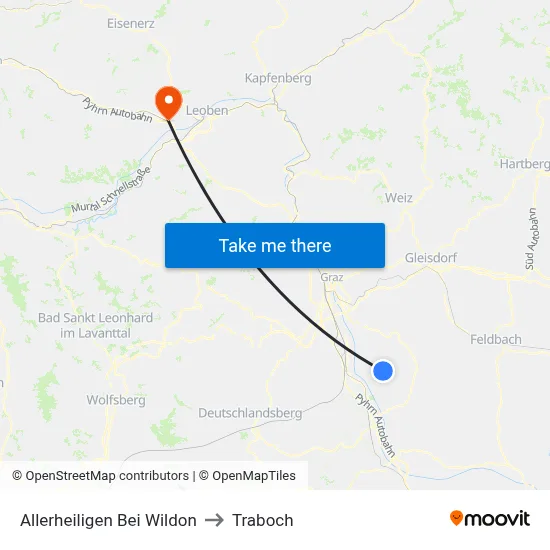 Allerheiligen Bei Wildon to Traboch map