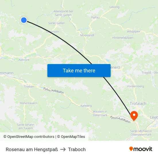 Rosenau am Hengstpaß to Traboch map