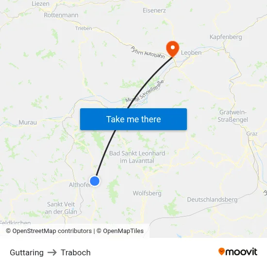 Guttaring to Traboch map