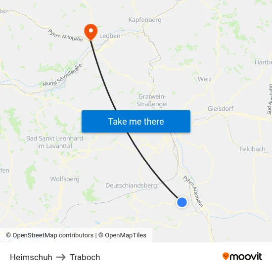 Heimschuh to Traboch map