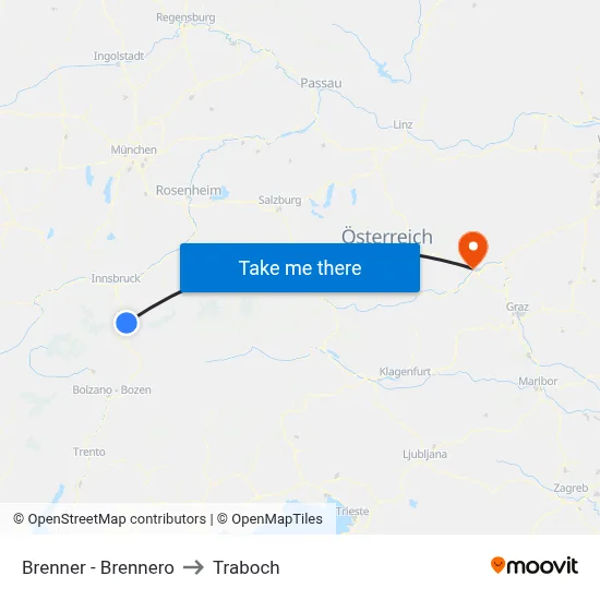 Brenner - Brennero to Traboch map