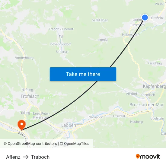 Aflenz to Traboch map