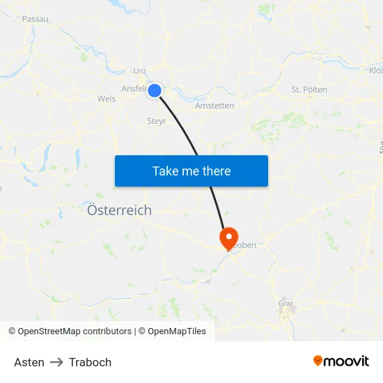 Asten to Traboch map