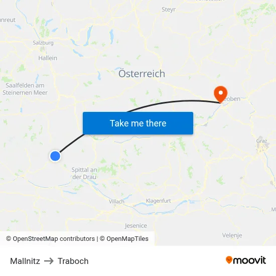 Mallnitz to Traboch map