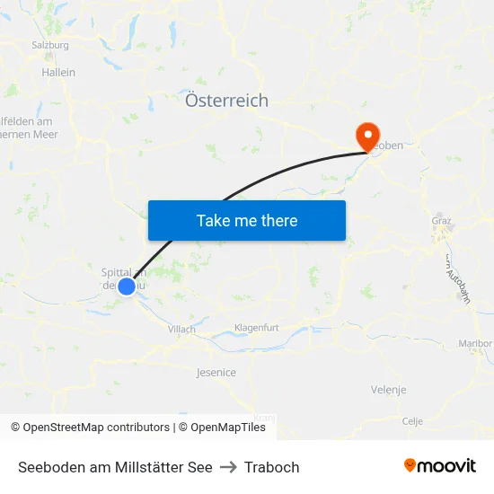 Seeboden am Millstätter See to Traboch map