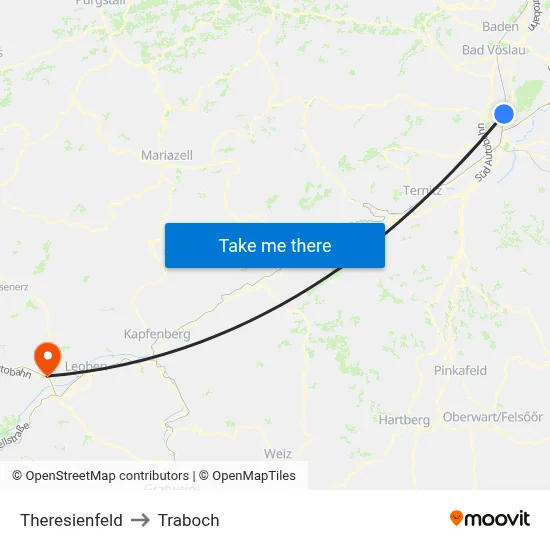 Theresienfeld to Traboch map