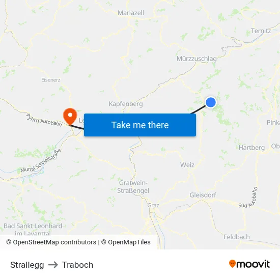 Strallegg to Traboch map