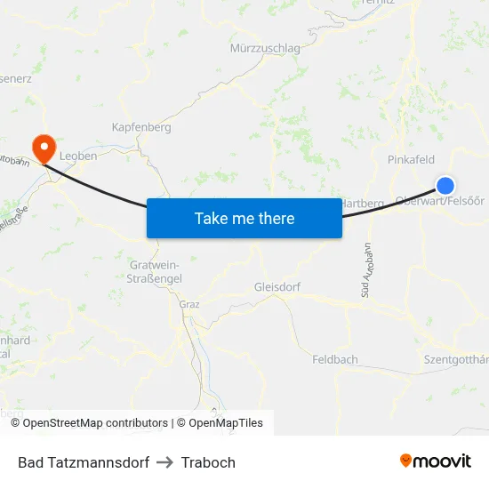 Bad Tatzmannsdorf to Traboch map
