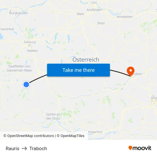 Rauris to Traboch map