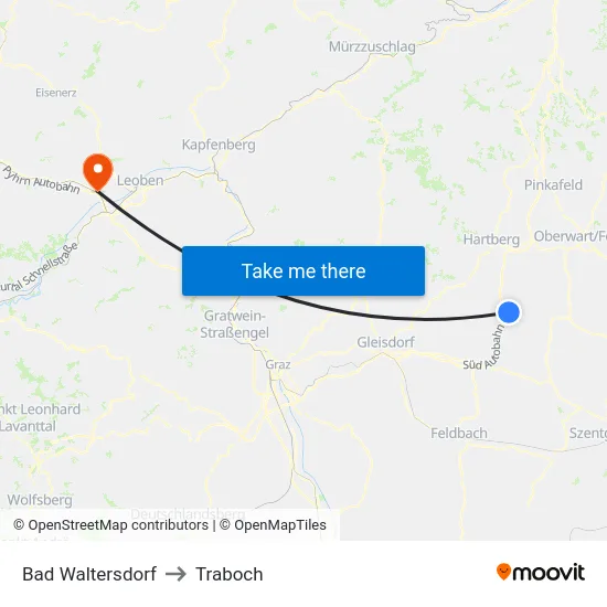 Bad Waltersdorf to Traboch map
