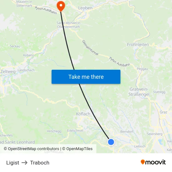 Ligist to Traboch map