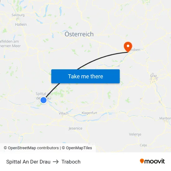 Spittal An Der Drau to Traboch map