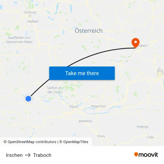 Irschen to Traboch map