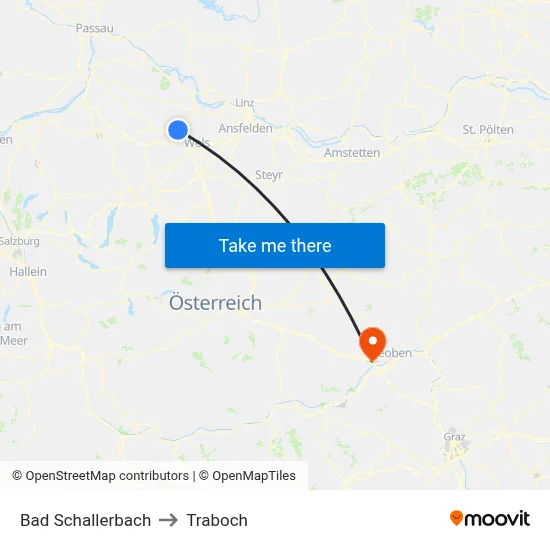 Bad Schallerbach to Traboch map