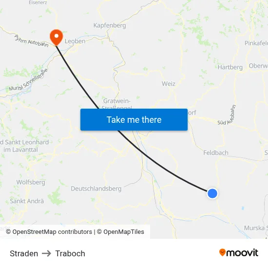 Straden to Traboch map