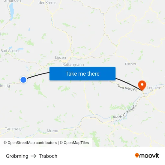 Gröbming to Traboch map