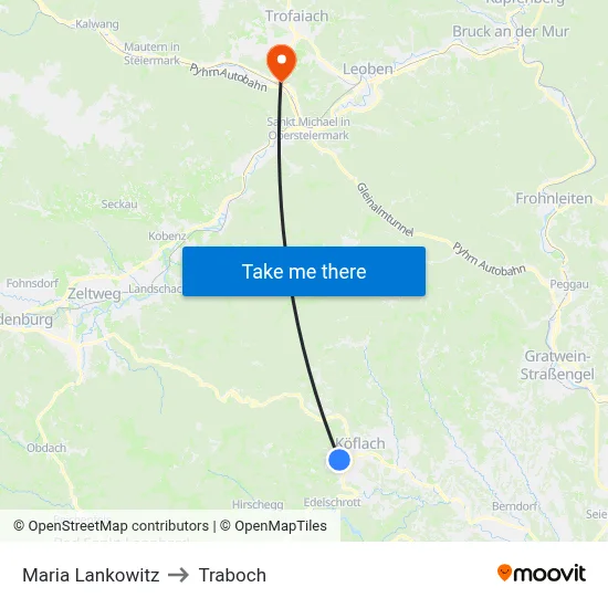 Maria Lankowitz to Traboch map