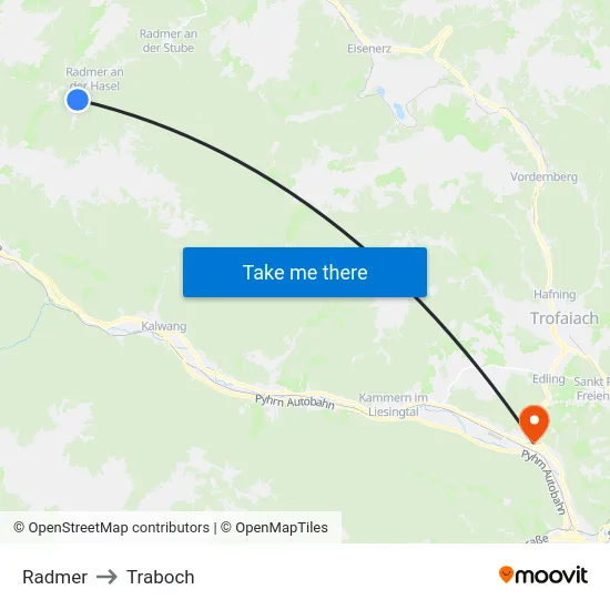 Radmer to Traboch map