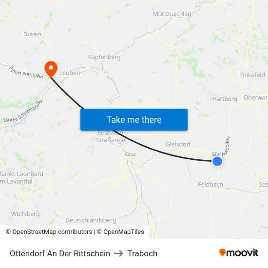 Ottendorf An Der Rittschein to Traboch map