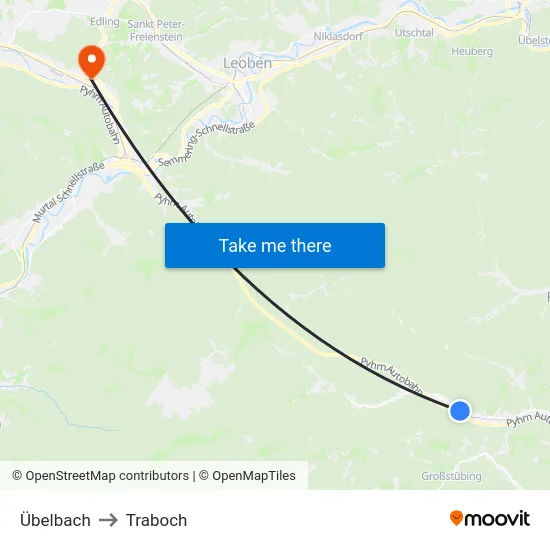 Übelbach to Traboch map