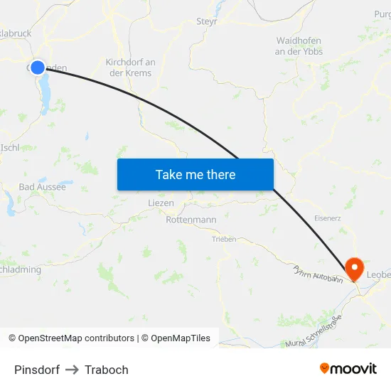 Pinsdorf to Traboch map