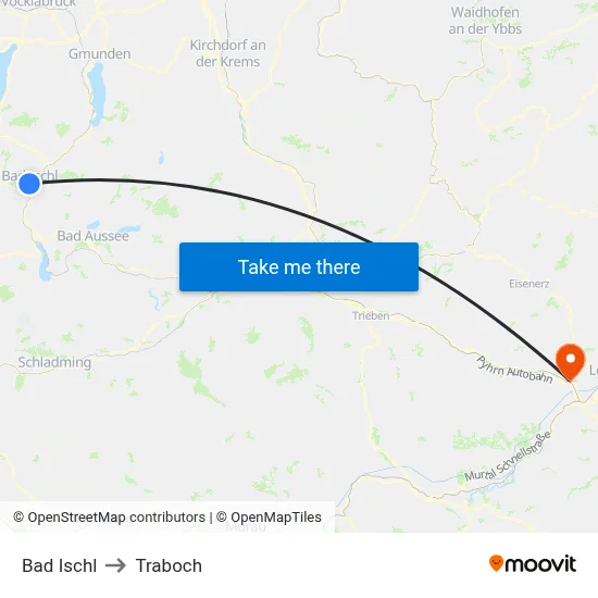 Bad Ischl to Traboch map