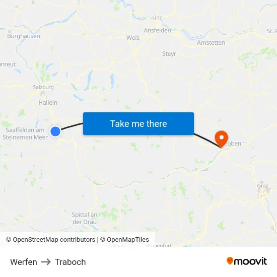 Werfen to Traboch map