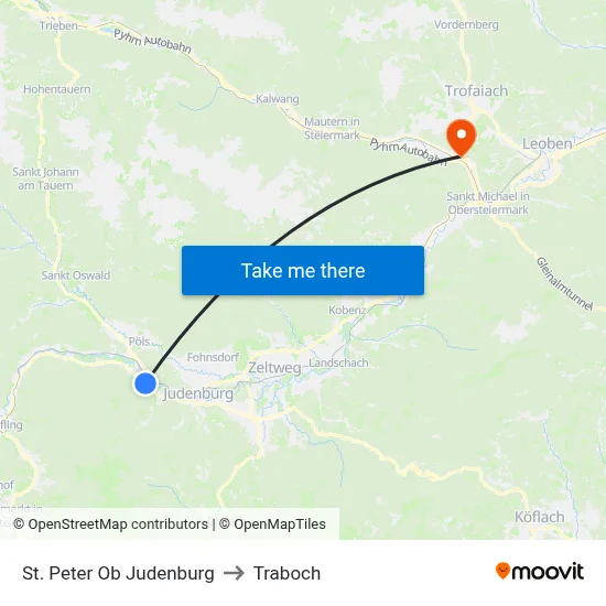 St. Peter Ob Judenburg to Traboch map