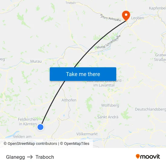 Glanegg to Traboch map