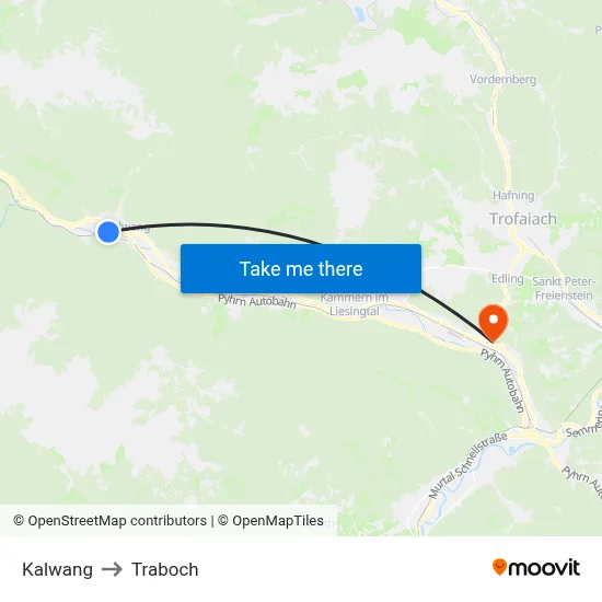Kalwang to Traboch map