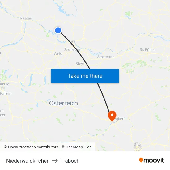 Niederwaldkirchen to Traboch map