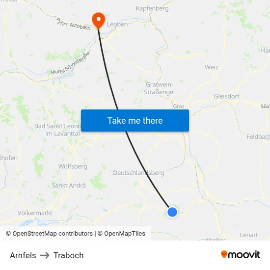 Arnfels to Traboch map