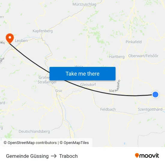 Gemeinde Güssing to Traboch map